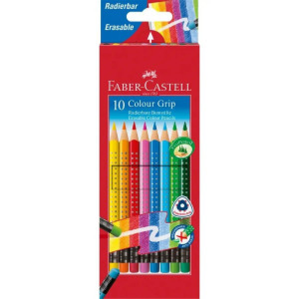 116613 Creioane colorate Faber-Castell Grip 2001, cu radiere 10 culori