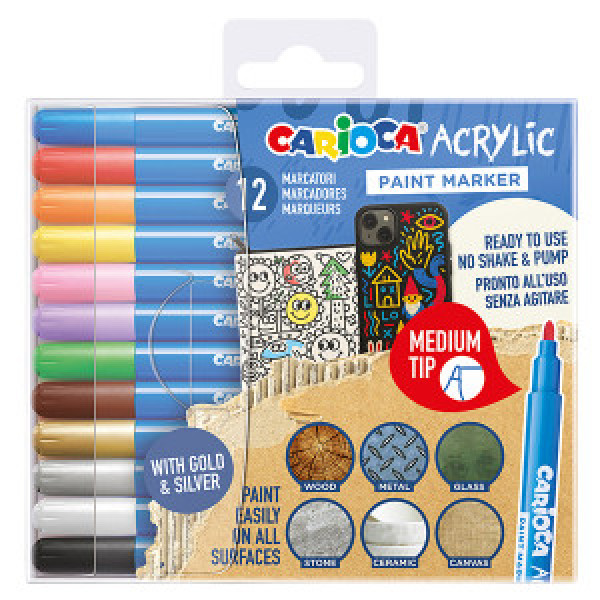 45294 Carioci CARIOCA Acrylic Paint Markers Medium 12pcs