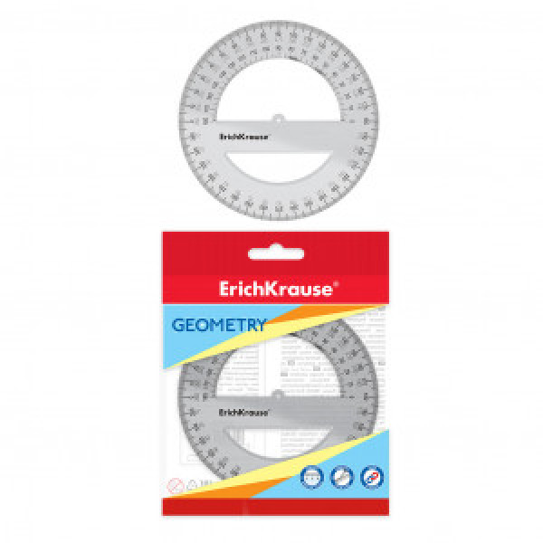49554 Raportor plastic ErichKrause Clear, 360° 12cm, transparent, in polybag
