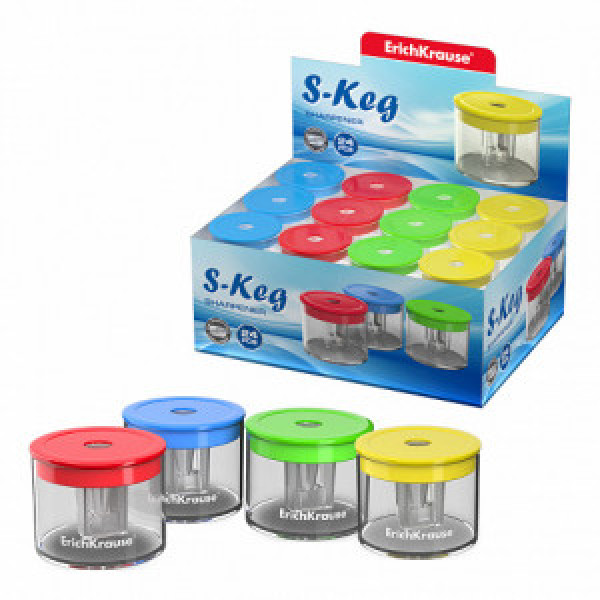 56036 Ascutitoare ErichKrause S-Keg, Neon, with container, assorted (box 24 pcs.)