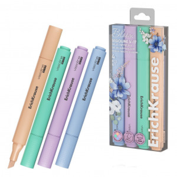 60810 Set marker text 4 cul. ErichKrause Visioline V-17 Pastel Bloom minty, peach, light blue, lilac