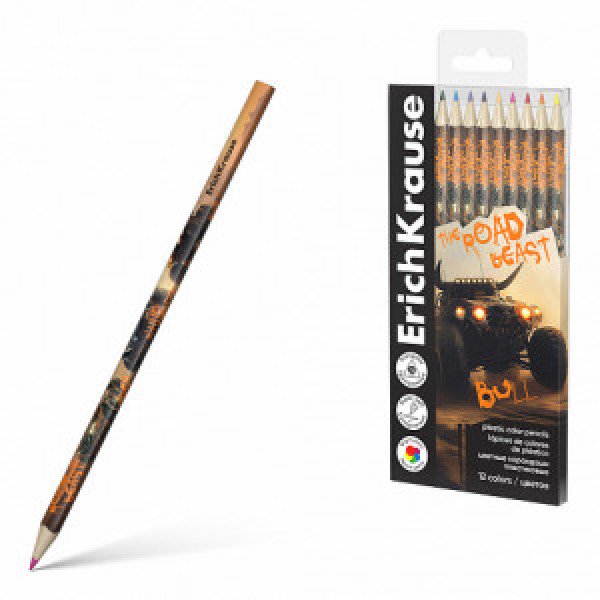 62932 Creioane color 12 cul. triangular ErichKrause Road Beast