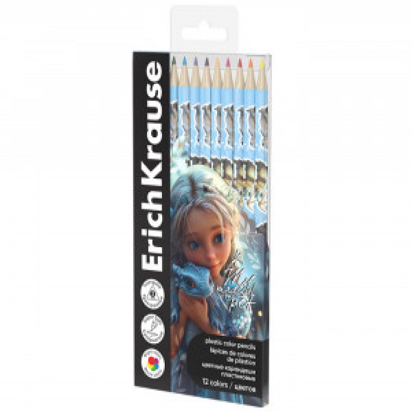 62933 Creioane color 12 cul. triangular ErichKrause Magic Pet 3mm